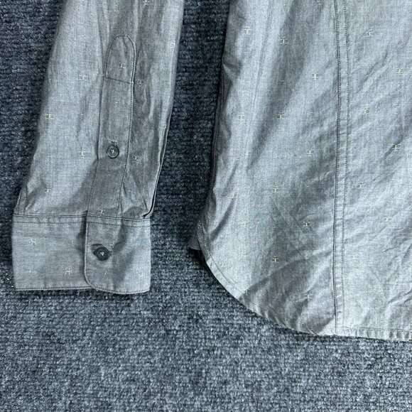John Varvatos Shirt Mens Medium Button Up Gray Print Cotton Pocket - Picture 4 of 10